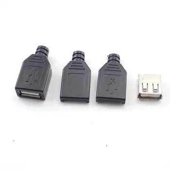 10pcs Mini Tip A Ženski USB 2.0 4 Pin Plug Vtičnice Priključek S Črno Plastični Pokrov Spojka Tip DIY Priključek 3 v 1