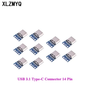 10pcs USB 3.1 Tip-C Priključek 14 Pin Ženski Vtičnico posodo Skozi Luknje PCB 180 Navpično Ščit USB-C Priključki