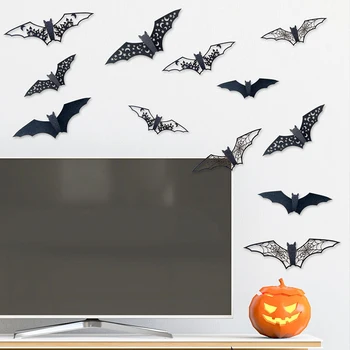 12/24/36Pcs Halloween 3D Votlih Bat Stenske Nalepke Black Bat Nalepke Soba Dekor Stranka DIY Decals Halloween Grozo Netopirji Izmenljive