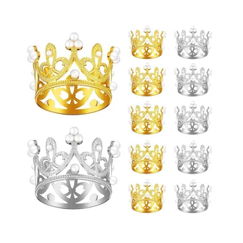 12 KOS Zlata, Srebrna Mini Krono Rojstni dan Torta Pokrivalo s Pearl Dekor Mala Princesa naglavni del Baby Krono Torto Dekoracijo