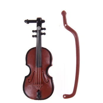 1PCS Glasbeni Instrument DIY 1/12 Lutke Lesene Hiše z Violino Primeru Stojalo Plastike Mini Violino Lutke Obrti