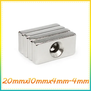 2/5/10/20/50PCS 20x10x4-4 mm Quadrate Izvrtino Neodymium Magnetom Luknjo 4 mm 20x10x4-Blok 4 Močni Močni Magneti 20*10*4-4
