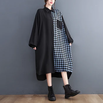 2022 Nov Prihod Japonski Slog Tiskanja Pika Mozaik Elegantno Temno Črno Bluzo Jeseni Obleko Street Fashion Ženske Športna Pomlad Obleko