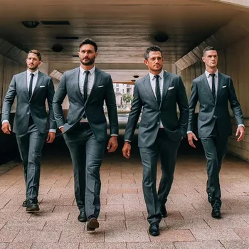 2023 Nov Modni Poroko Moških Temno Siva Zarezo River Obleke Business Casual Formalno Kostum Homme Slim Fit 2Pcs Komplet Jakna in Hlače