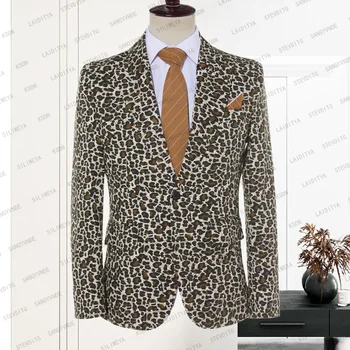 2023 Nov Modni Ženina Poročna Del Prom Oblačenja Leopard Natisnjeni Moških Obleko Priložnostne Podjetja Jakna Jopič Plašč Terno Masculino