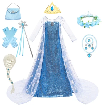 2023 Princesa Elsa Kostum za noč Čarovnic, Božič Dekleta Malčka Princesa Obleko Sequins Rojstni dan Kraljice Dolge Obleke za Otroke