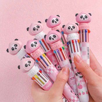 20Pcs/Veliko Srčkan Panda 10 Barve, Kemični svinčniki Risanka Panda Breskev Multicolor Pero Otroci Šoli Pisanje Pisarniški Pisarniški Material