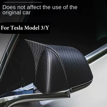 2X Za Tesla Model 3/Y Ogljikovih Vlaken Črna/Svetlo Črno Avto Rog Slog Rearview Strani Ogledalo Kritje Kape avto-styling