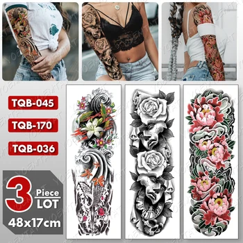 3 kos/veliko Veliko Roko Rokav Tatoo Masko Lotus Nepremočljiva Začasnimi Tatto Nalepke Peony Rose Body Art Polno Ponaredek Tattoo Ženske Moški