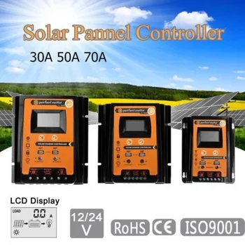 30A Solarni Krmilnik za Polnjenje Sončne celice, Regulator 12V/24V Nastavljiv LCD-Zaslon Sončne celice, Baterije Regulator z USB Vrata