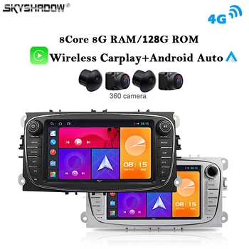 360 Fotoaparat 8G+128G Carplay Auto Android 13.0 IPS Avto DVD Player, GPS, WIFI, BT Radio Ford Mondeo Tourneo Tranzit S-max, Focus