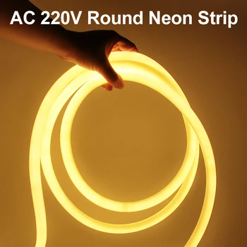 360-Stopinjski Krog LED Neon Trak Svetlobe AC 220V gibljivo Cev Trakovi Lučka Nepremočljiva Prostem Led Trak Za Vrt Dekor Razsvetljavo