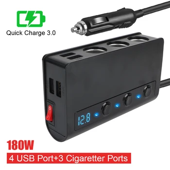 4 Port USB Polnjenje prek kabla USB Vtičnico Cigaretnega Vžigalnika Splitter 12V 24V Hitro Polnjenje Za Telefon, IPad 180W 3.0 Avto Polnilec Adapter