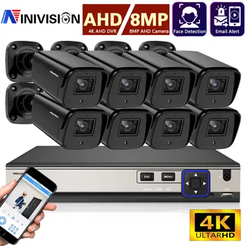 4K AI Zaznavanje Obraza AHD DVR Kit 8CH CCTV Sistema 8MP Black Analogni HD Notranja Zunanja AHD Kamera Video Varnostni Nadzor Set