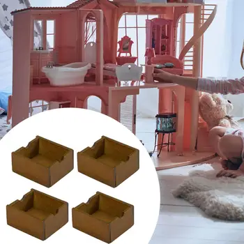 4x 1/12 Lutke Košarico Miniaturni Shranjevanje Bin Leseno Pohištvo, Model se Pretvarjamo, Predvajaj Igrače za BJD Lutka Deli Otroci Igrače dnevna soba
