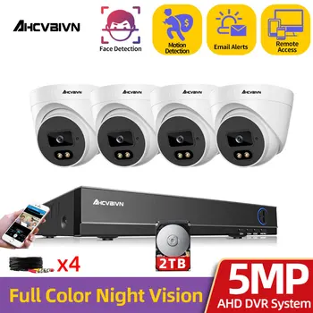 5.0 MP Analogni Diktafon Home Security Spremljanje Sistem Kamere Nastavite 4CH Notranje Zaznavanje Obraza Barva Night Vision AHD Fotoaparat Kit