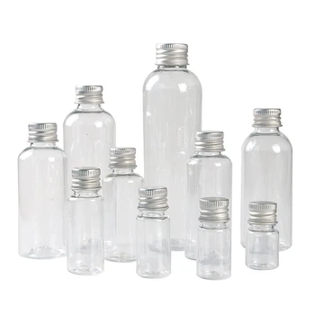 5-100 ml prozorno Plastično Steklenico Z aluminijastim pokrovčkom Majhne Kozarce, Kozmetični Posodo Travel Kit Prazne Povratne Steklenice Jar