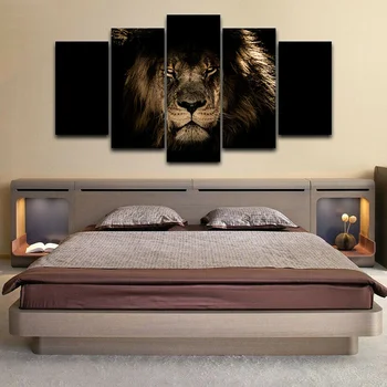 5 Kos Živali Plakat Modularni Črno Ozadje Živali spalne lev Wall Art Platna Slike Stenske Dekoracije za dnevno Sobo