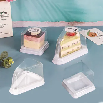 50Pcs Plastičnih Cake Box Zgosti Trikotnik, Kvadrat Jasno Razpoložljivi Torto Pladenj Embalaža Polje Pokrov Poroko, Rojstni dan Dobave