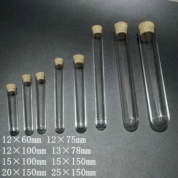 50pcs/veliko Trde Plastike epruvete z zamaškom iz plute za Poskuse, Dia 12 mm do 25 mm , Dolžine od 60 mm do 150 mm