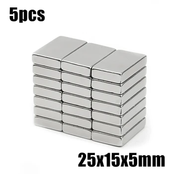 5pcs 25x15x5mm Neodymium Magnetom 25*15*5 mm N35 NdFeB Blok Super Močan Močan Trajni Magnetni Blok imanes