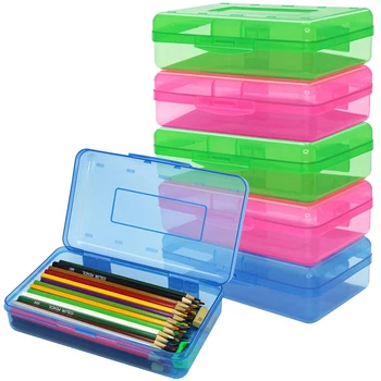6 Pack Izbor Barv Plastični Svinčnik Škatle Primeru Razsutem Stanju V Razsutem Stanju Zmogljivosti Svinčnik Škatli S Pokrovom Snap Zaprtje