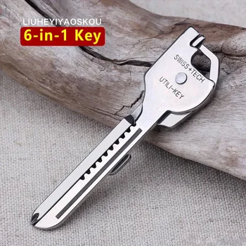 6 V 1 EOS Multi Orodje za Ključne Kovinski Utili-ključni Ključni Verige Obesek Novost Žep Rezalnik Mini Nož Unboxing Nož, Izvijač Keychain