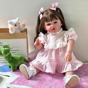 60 cm Novorojenčka Mehki Silikonski Sladko Vinil Prerojeni Malčka Dekle Lutka Princesa Betty z Dolgimi Koren Las Darila za Otroke