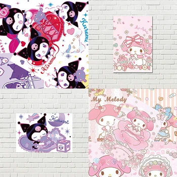 8PCS Sanrio Kuromi Melodijo Velik Plakat 42x28cm Kawaii Anime Premazani Papir Pianting Living Wall Art Dekleta Soba, Spalnica Doma Dekor