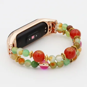 Agate Kroglice Manšeta DIY Zapestnica za Xiaomi Mi Band 7/6/5/4 Smartwatch Pašček za Zapestje Beaded Zamenjava Elastična Eleganten za Ženske