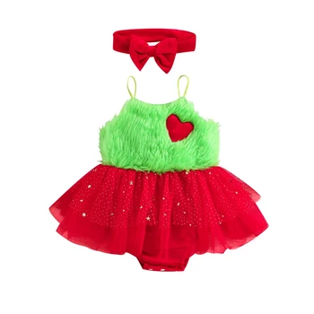 Baby Božič Dekle Obleko Novorojenčka Santa Claus Romper Obleko Božič Runo Princesa Obleke z Glavo Obleke