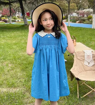 baby girl obleke 2024 dekle novo obleko Ročno vezene visoke kakovosti kratka sleeved obleko otroci moda obleko