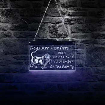 Basset Hound Dog Je Član Družine Električni LED Neon Znak Darilo Za Pes Ljubimec Kuža, Pet Shop Wall Art Dekor Prikaže Znak