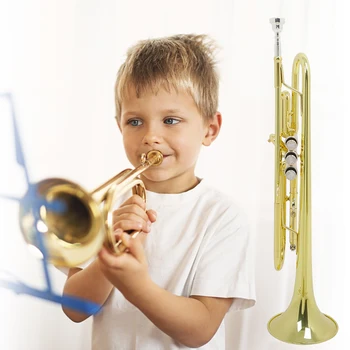 Bb B Ravno Medenina Trobenta z Rokavice in Čiščenje Krpo Trobenta Bb B Ravno Medenina, Instrument, Glasbila, za Otroke Odrasle