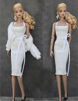 bela oblačila set / plašč + plesti obleko + pasu / ročno 30 cm punčko oblačila pozimi nositi obleko Za 1/6 Xinyi FR ST Barbie Lutka