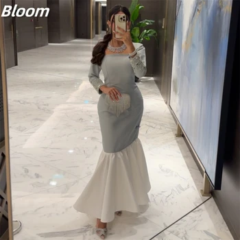 Bloom Kvadratnih Vratu Saten Prom Obleke Tulec Princesa Slaven Ruffles Večerne Obleke 2024 Formalno Stranko Obleke