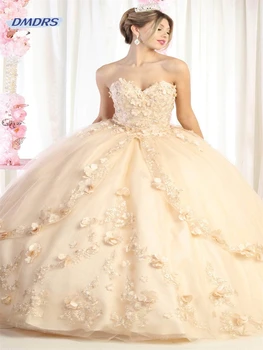 Bohemian 3D Cvet Pricess Poročne Romantično Tančico, Ljubica Vratu Tla-dolžina Poročno Obleko Elegantno Vestidos De Novia