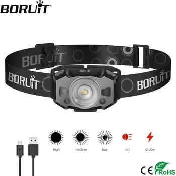 BORUiT B33 Mini Žaromet, 5-Mode Zoom Rdeča Lučka LED IR Senzor Gibanja Smerniki za ponovno Polnjenje Glavo Baklo Kampiranje, Ribolov Svetlobe
