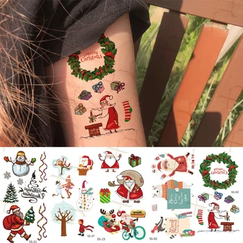 Božič Elementi Nepremočljiva Začasni Tattoo Nalepke Santa Claus Tatto Body Art Sneg Flash Ponaredek Tattoo za Moški Ženske Otroci