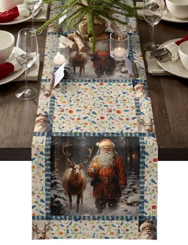 Božič Jelenov Santa Claus Snežinka Doma Dekor Namizni Tekač Poročno Dekoracijo Prtom Kuhinjski Mizi Placemats
