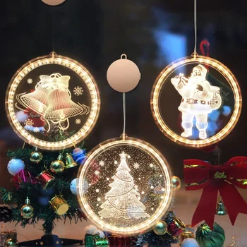 Božič Lučka Oknu Visi Krog Visi Svetilka Elk Zvonovi Santa Claus Snežinke Drevo Snežaka Lučka za Sobi, Okna Okraski