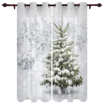 Božič Sneg Božično Drevo Okna Zavese za dnevne Sobe, Luksuzne Spalnice Zavese Kave Kuhinja Dekor Draperije