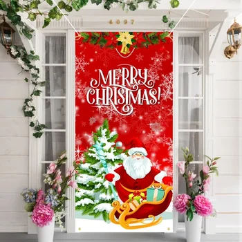 Božič Vrata Zastave Zastave visijo Zavese Krpo Santa Claus Snežaka Vesel Božič Tiskanja za Družino Stranka Ozadju Dekor