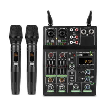 Brezžični Mikrofon Z Audio Mixer Studio Sistem 4 Kanal Karaoke Mic Bluetooth DJ Za TV Računalnik Doma Stranka Cerkveno Poroko