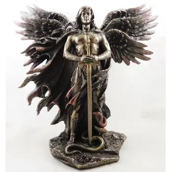 Bron šest-wing guardian angel z mečem kača velika krila angel kip smolo kip doma dekoracijo