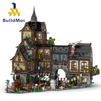 BuildMoc Srednjeveškim Hiše, Gradnjo Blokov, Nastavite Evropske Retro Trgu Igra Grad Opeke Igrače Za Otroke, Darilo Za Rojstni Dan