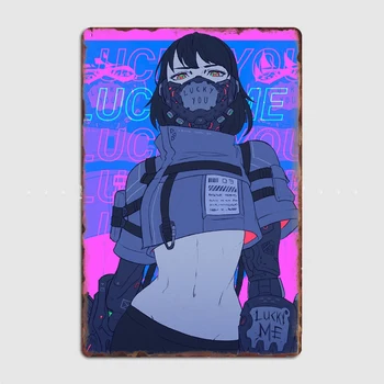 Cyberpunk dekle Kovinski Znak Klub Domači Garaži Klub Ustvarite Dekoracijo Tin Prijavite Plakat Soba Stenski Dekor