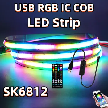 DC 5V USB Bluetooth APP SK6812 RGB COB Trakovi 332Leds/M TV Ozadju Lučka Sanje Barve Prilagodljiv Trak Trak, Vrv, LED Luči