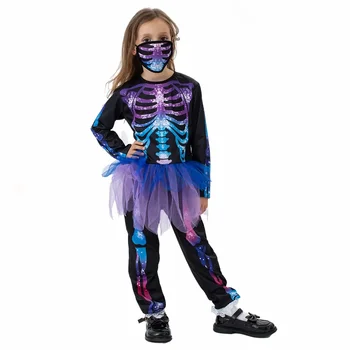 Dekle Otrok Halloween Party Žogo Kostum Kosti Lobanje Obleko Gor Carnival Party Otrok Uspešnosti pustna Cosplay