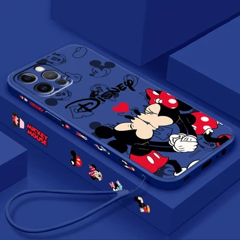 Disney Minnie Mickey Roza Tekočino Levo Vrv Za Apple iPhone 15 14 13 12 11 XS XR X 8 7 MP Pro Ultra Max Plus Mini Primeru Telefon